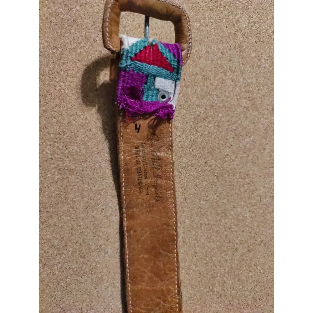 Gre Mill Imports Belt Colorful Cotton & Leather Guatemala Native Sz 34